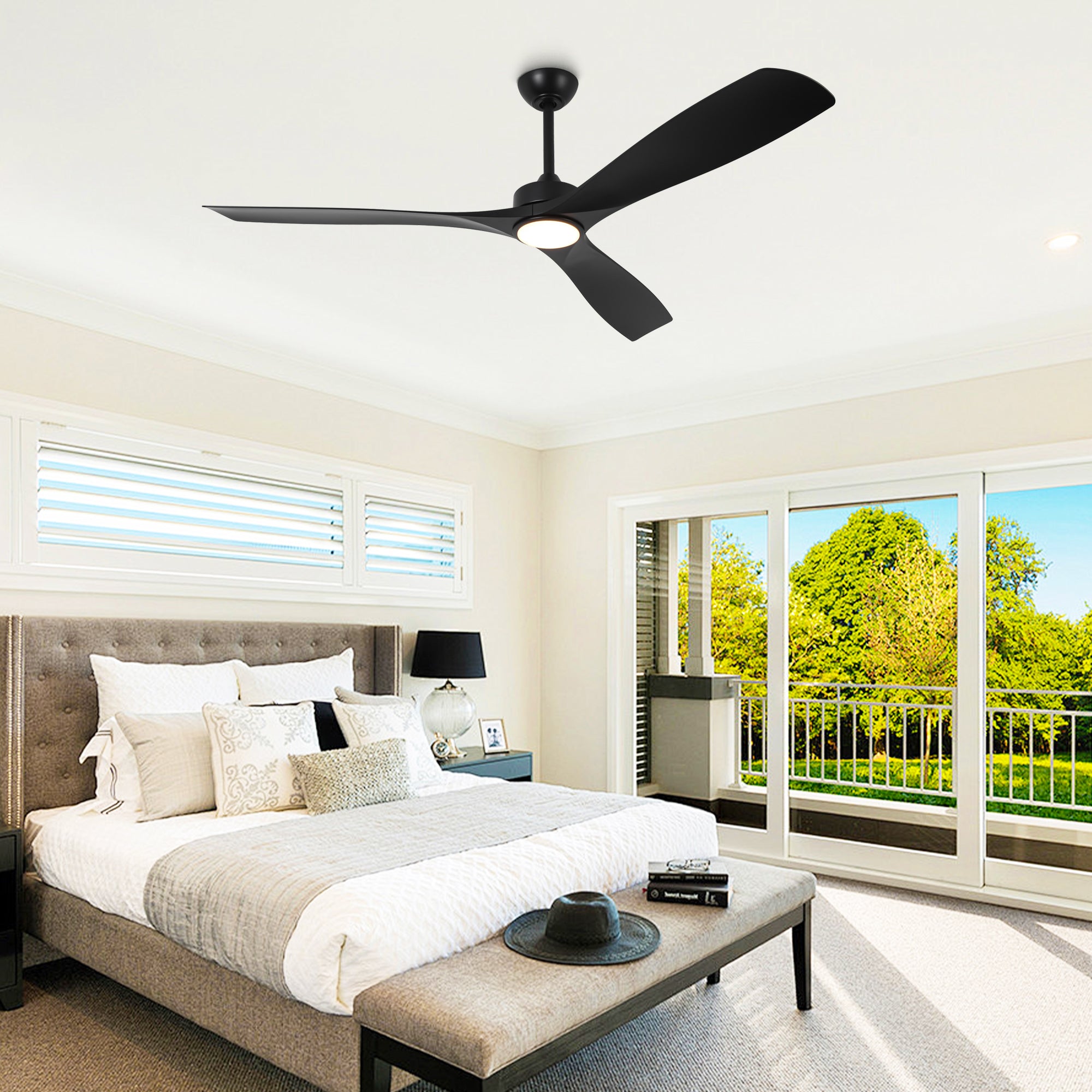 60" Modern Farmhouse Ceiling Fan with Light & Remote – Matte Black, 5-Blade, Quiet DC Motor - Image 4