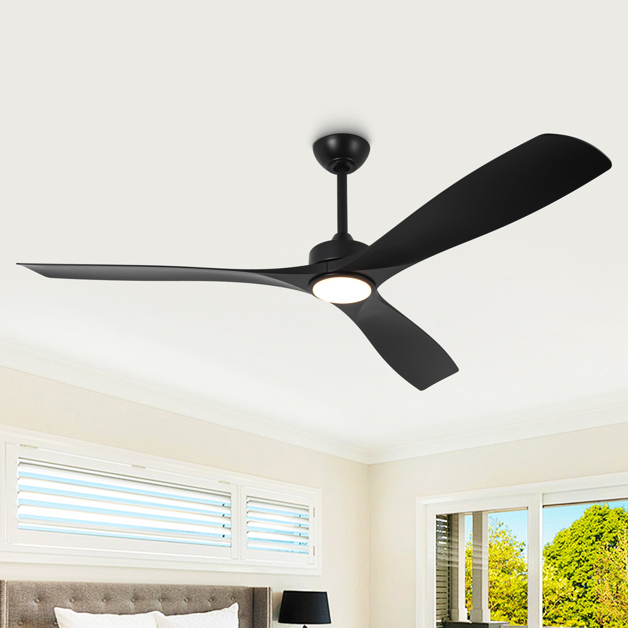60" Modern Farmhouse Ceiling Fan with Light & Remote – Matte Black, 5-Blade, Quiet DC Motor - Image 2